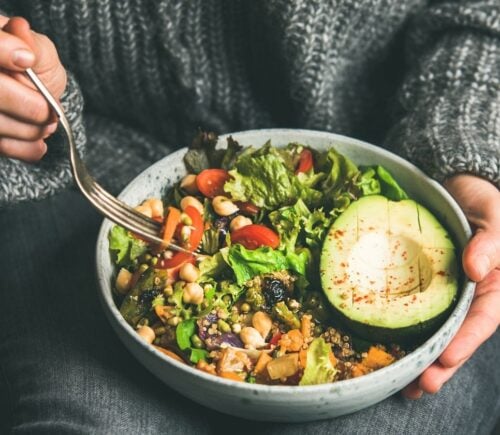 A healthy bowl of vegan food, which may help people lower Covid-19 risk