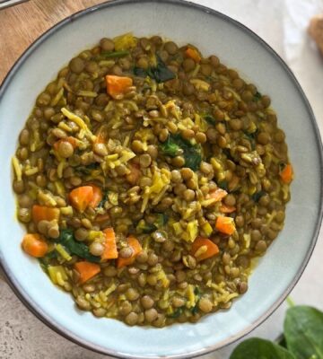 A bowl of vegan ginger and turmeric lentils