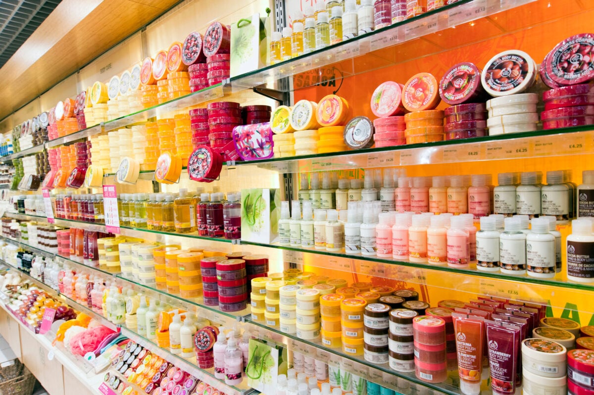 Cosmetics at vegan-friendly beauty brand Body Shop