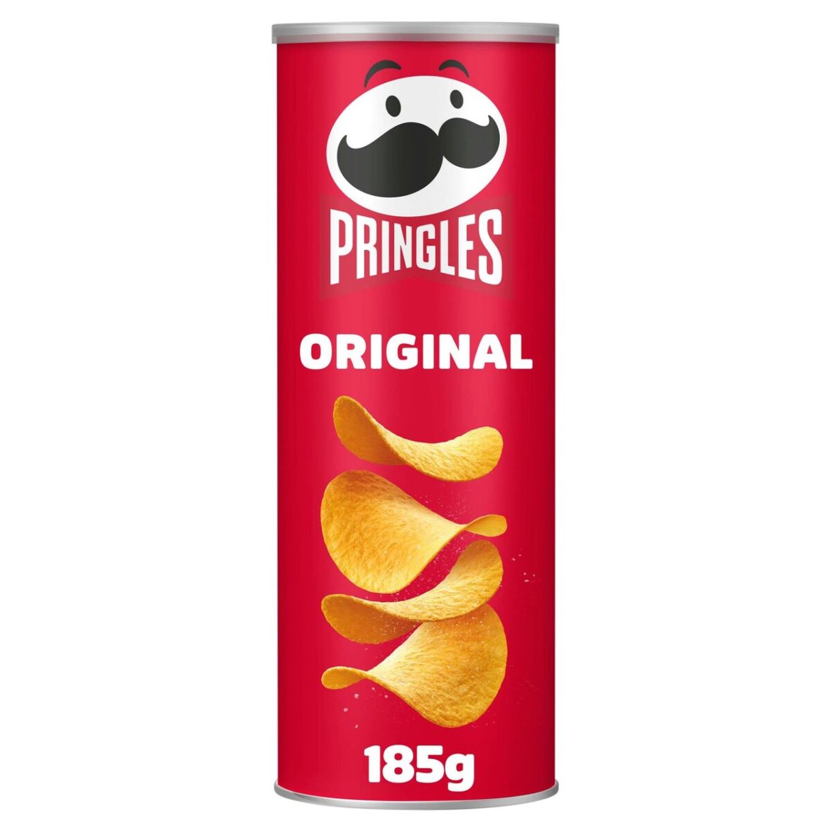 Photo shows a tube of Original flavor Pringles, which are vegan-friendly crisps.