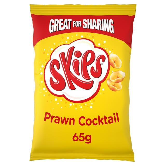 Photo shows a single bag of Prawn Cocktail Skips - the original and only vegan flavor.