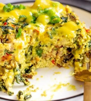 A vegan eggs benedict casserole made to an egg-free and plant-based recipe