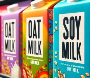 Rows of vegan milk generated by AI