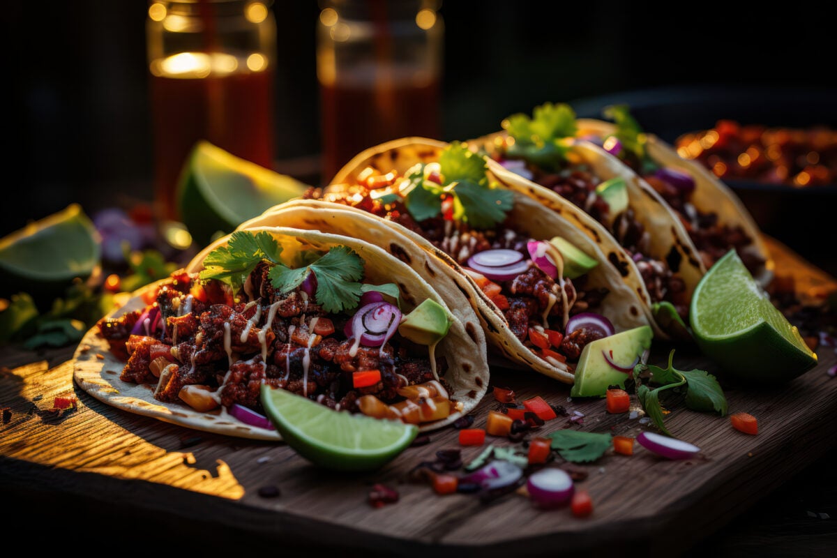 Vegan tacos filled with plant-based protein