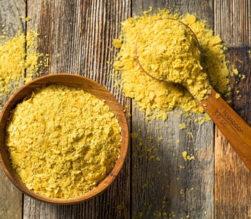 Artistic aerial shot of nutritional yeast