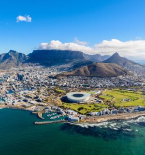 Aerial view of Cape Town, South Africa, where a live export ship is causing a stench