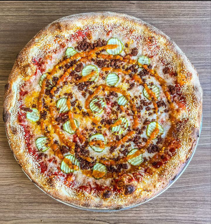 A pickle vegan pizza, which has been ranked one of the best vegan pizzas in the usa
