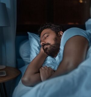 A man with sleep apnoea sleeping
