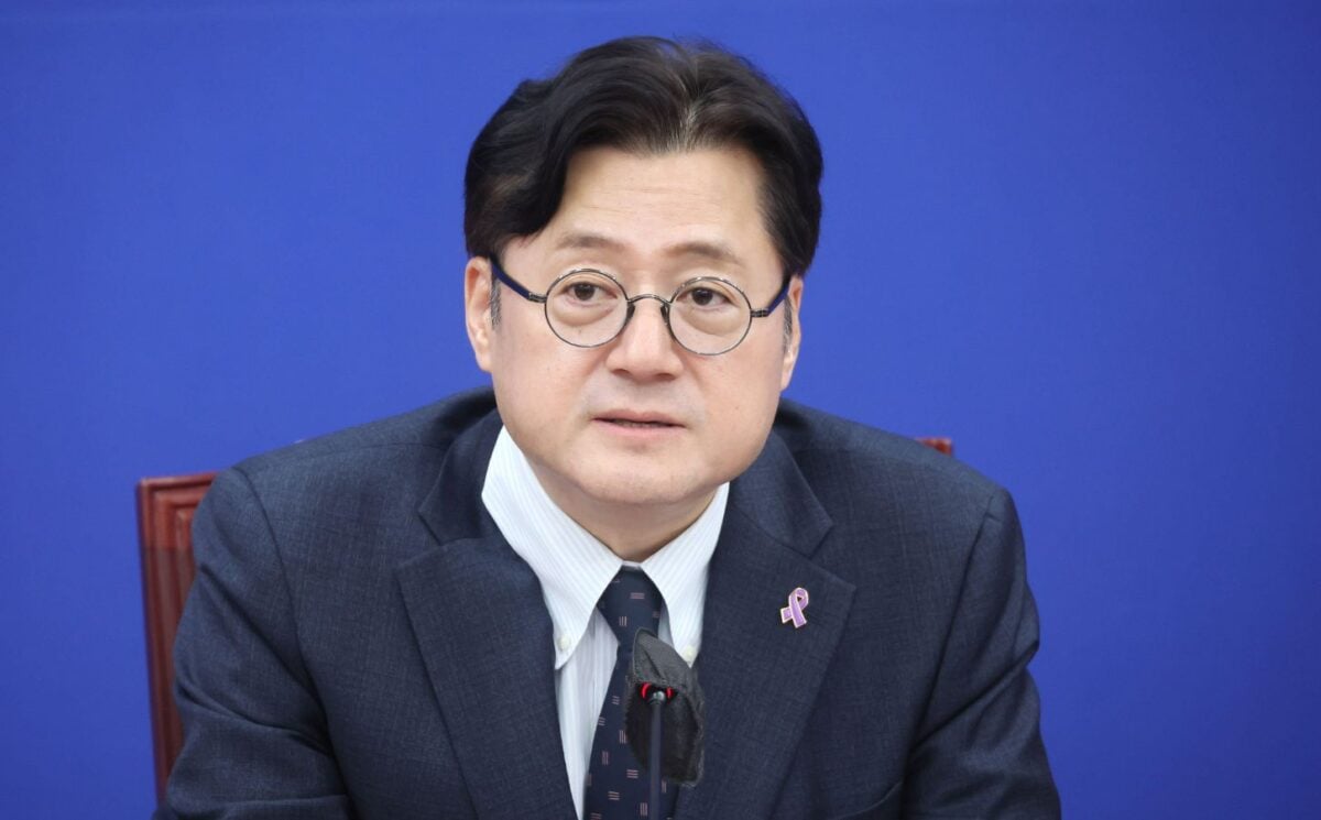 South Korea main opposition party's whip Hong Ihk-pyo, floor leader of the main opposition Democratic Party