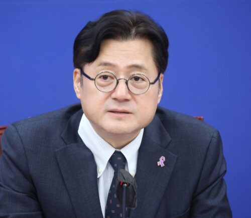 South Korea main opposition party's whip Hong Ihk-pyo, floor leader of the main opposition Democratic Party