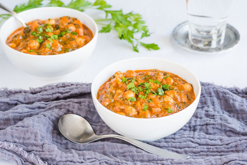 This Spanish Chickpea and Spinach Stew is completely plant-based