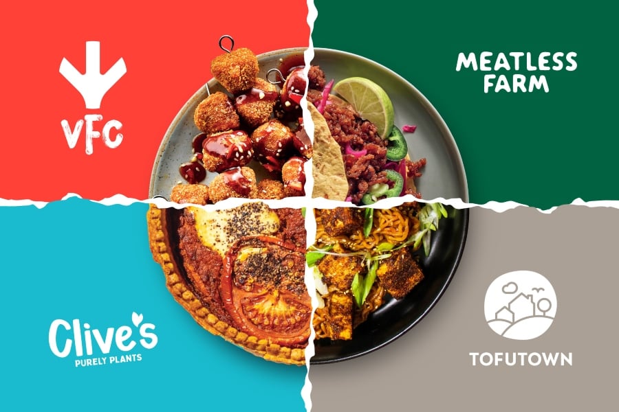 Brand logos of the Vegan Food Group (VFG), including the newest recruit TOFUTOWN