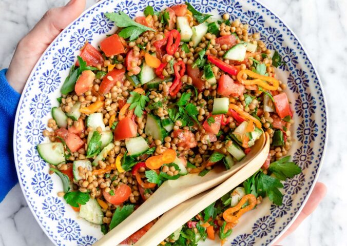 A vegan high protein lentil salad