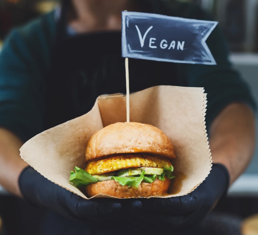 Plant-based burger with a Vegan label