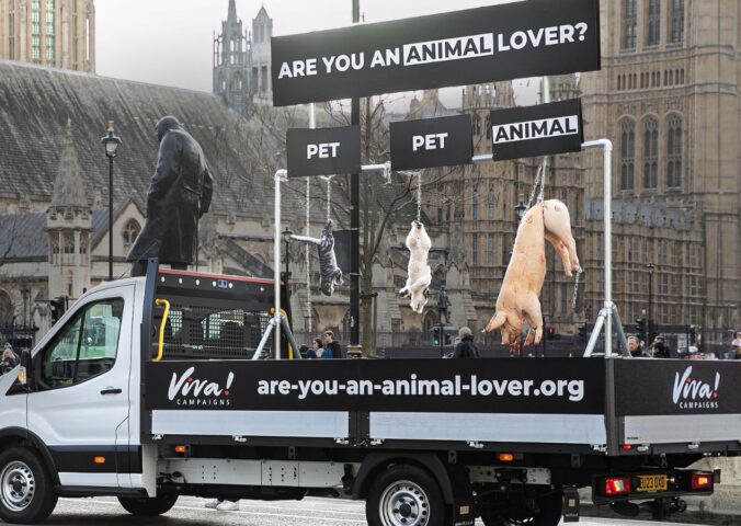 Viva! stunt with dead animals displayed on a truck in London