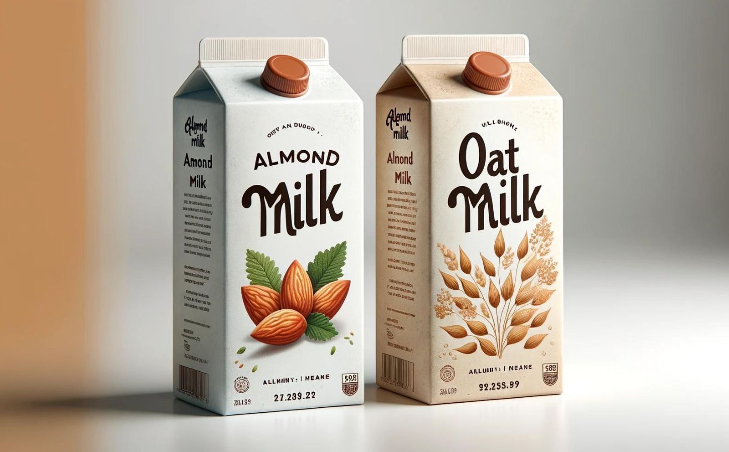 An AI-generated image of two cartons: oat milk and almond milk