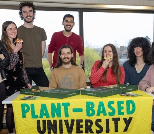 Students at the University of Cambridge, where the Students' Union has voted to serve 100% plant-based food at internal meetings and events
