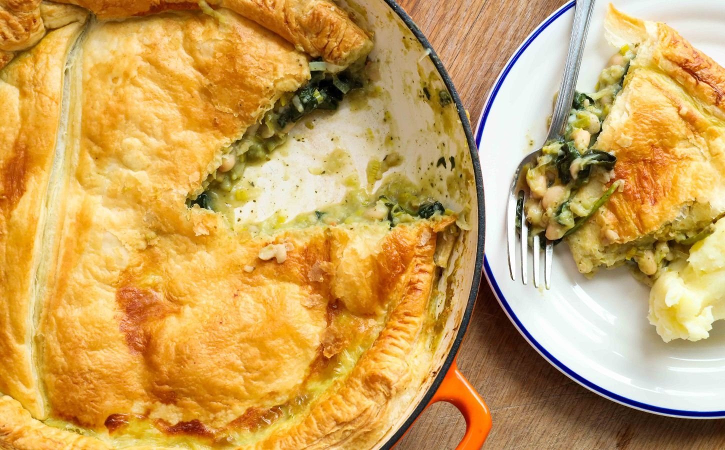 Creamy cannellini pie made with plant-based puff pastry, pesto and protein-packed cannellini beans