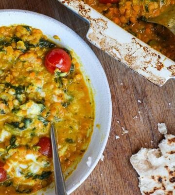 lazy lentil dahl plant based curry vegan recipe with coconut and tomato