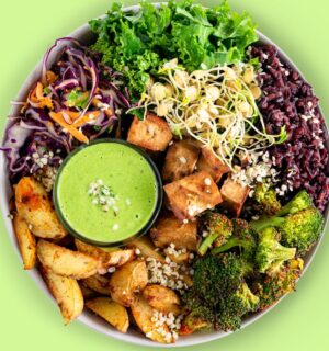 A vegan microbiome bowl made with gut-friendly ingredients