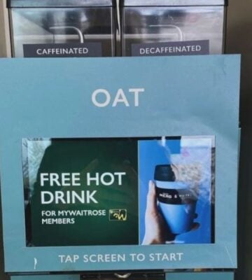 An oat milk coffee machine at a Waitrose UK store