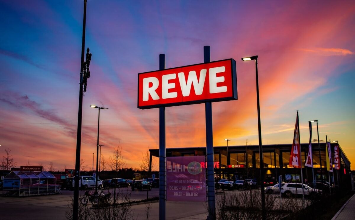 The outside of supermarket chain REWE, which is opening a fully plant-based version