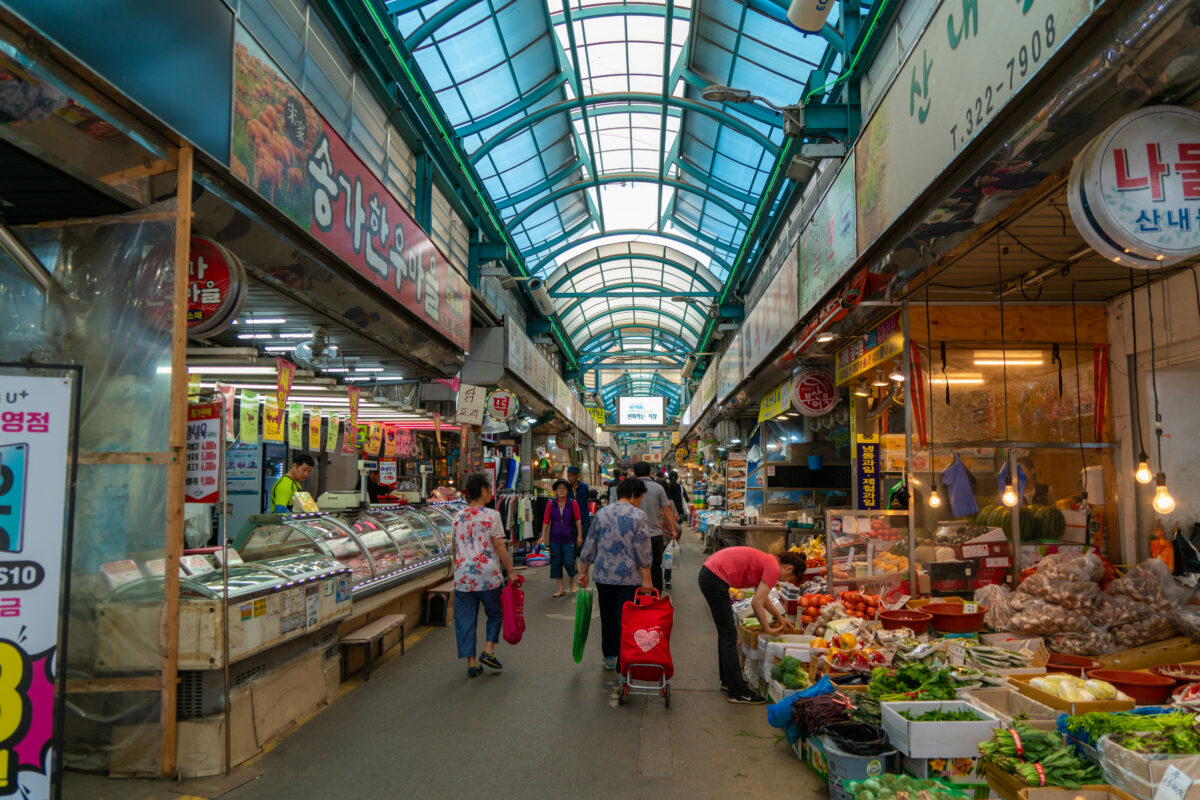 Photo shows a South Korean marketplace in Seoul, one of the cities a new all-vegan food tour will visit