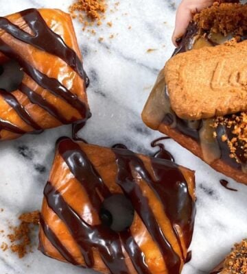 A vegan Biscoff donut cooked to a dairy-free recipe