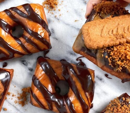 A vegan Biscoff donut cooked to a dairy-free recipe