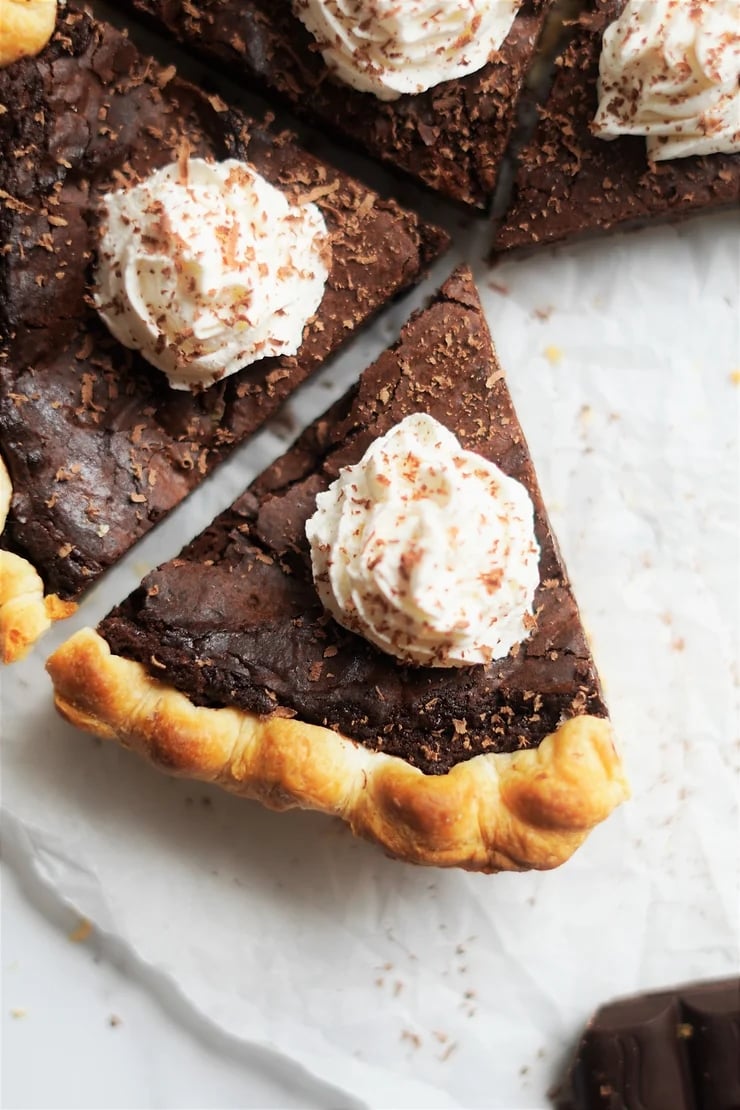 A vegan chocolate pie cooked to a dairy-free recipe