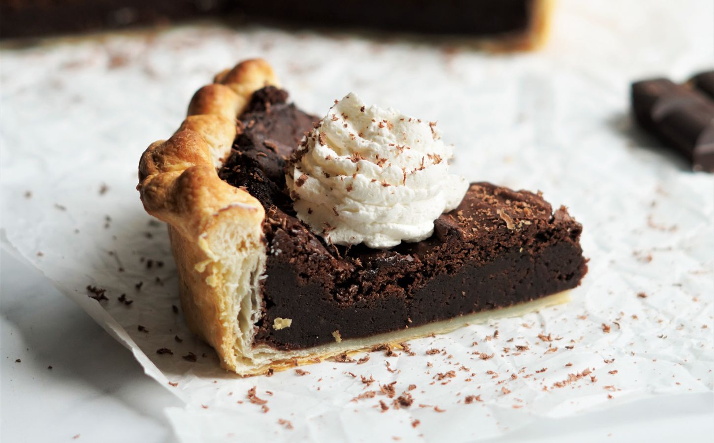 A vegan chocolate pie cooked to a dairy-free recipe