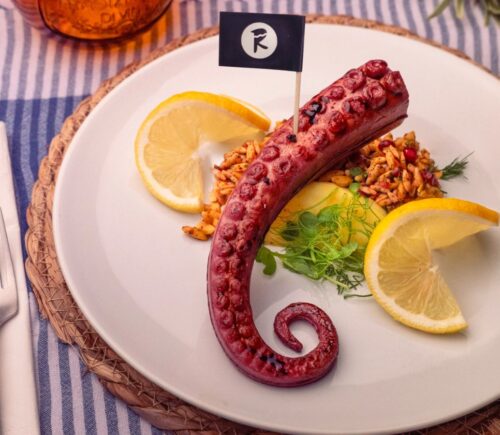 A vegan 3d printed octopus from Revo Foods