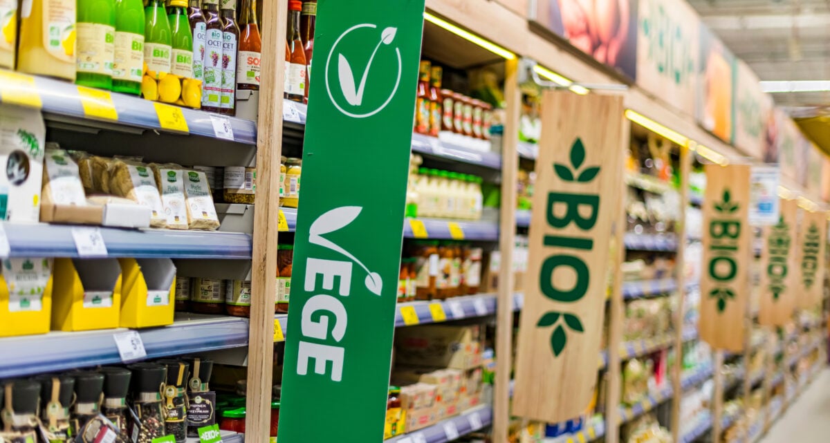 Vegan shelves in a German supermarket