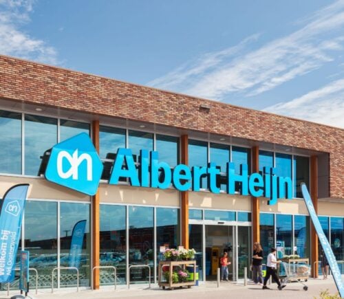The outside of Dutch supermarket Albert Heijn, which is seeing a growth in popularity of plant-based foods