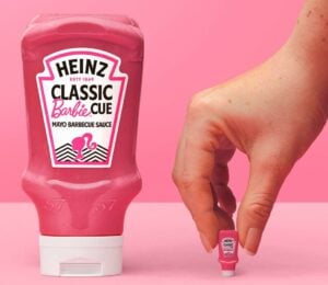 A bottle of pink "Barbiecue sace" - a new vegan mayo from Heinz