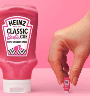 A bottle of pink "Barbiecue sace" - a new vegan mayo from Heinz