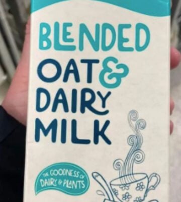 A carton of blended dairy and oat milk in a UK supermarket