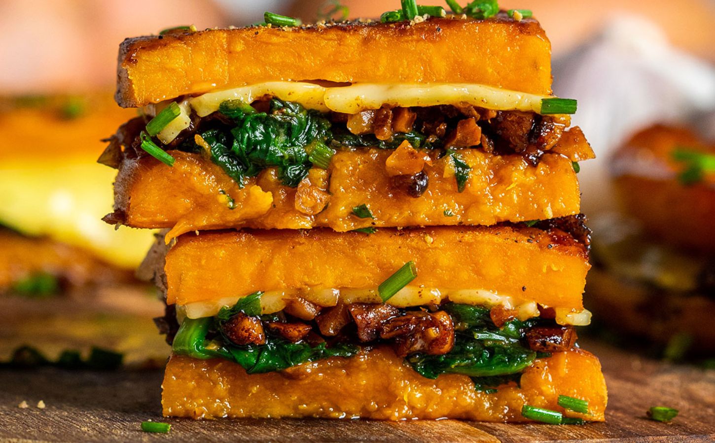 Sweet potato grilled cheese made with a dairy-free and vegan recipe