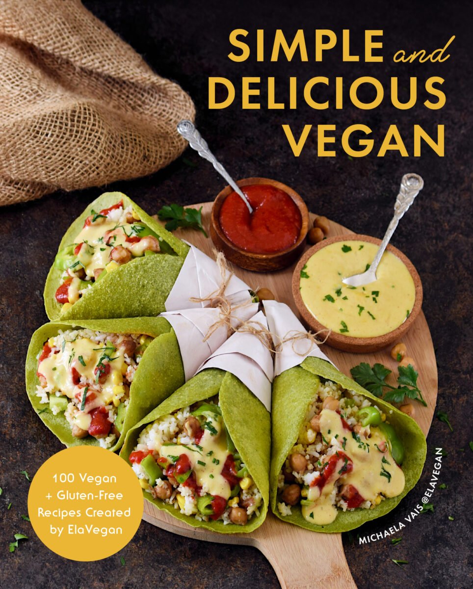 The cover Simple and Delicious Vegan, a plant-based cookbook