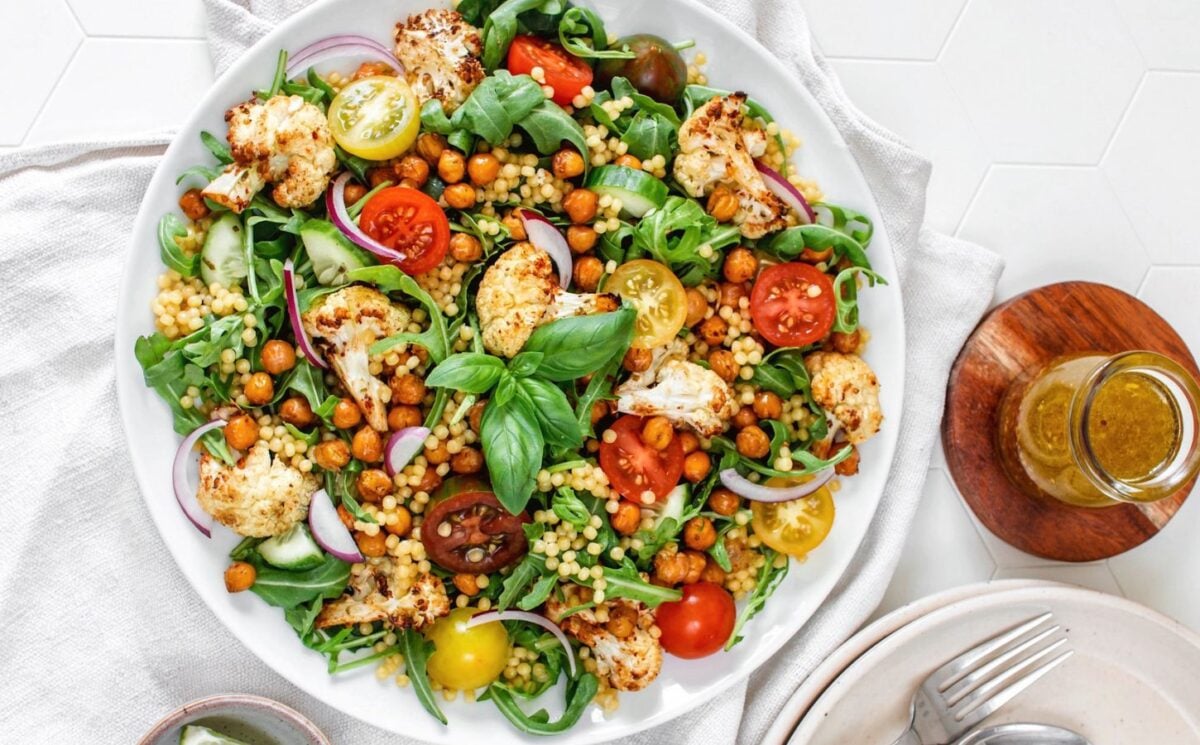 A couscous and roasted cauliflower vegan salad recipe