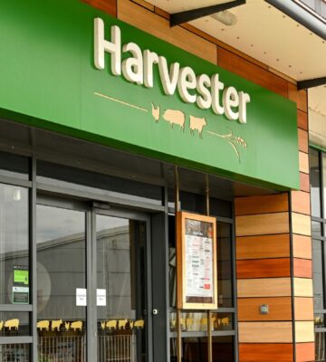 The outside of vegan-friendly fast food chain Harvester