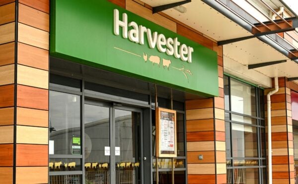 The outside of vegan-friendly fast food chain Harvester