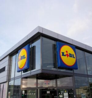 The outside of budget retailer Lidl, which recently lowered the price of its plant-based food products