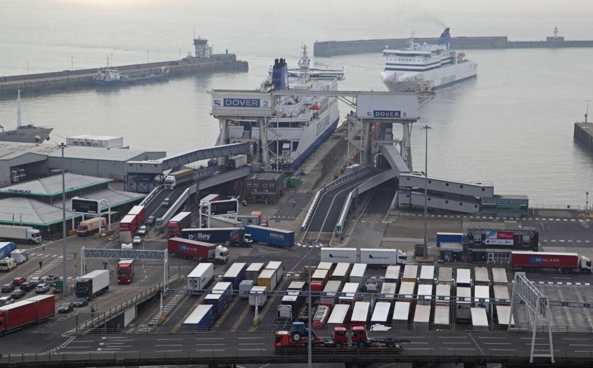 Trucks unloading from ferry at Port of Dover