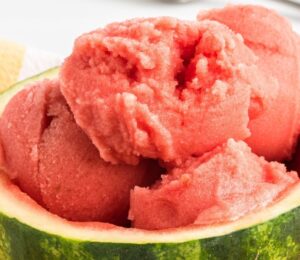 simple vegan two-ingredient gelato made with watermelon and banana for richness
