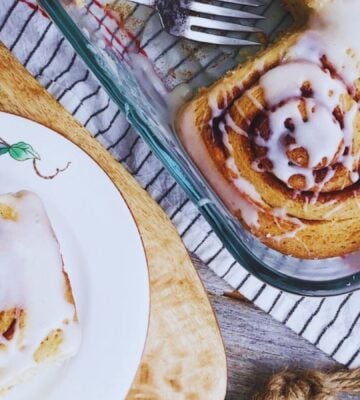 vegan cinnamon roll made with cinnamon filling, and classic glaze