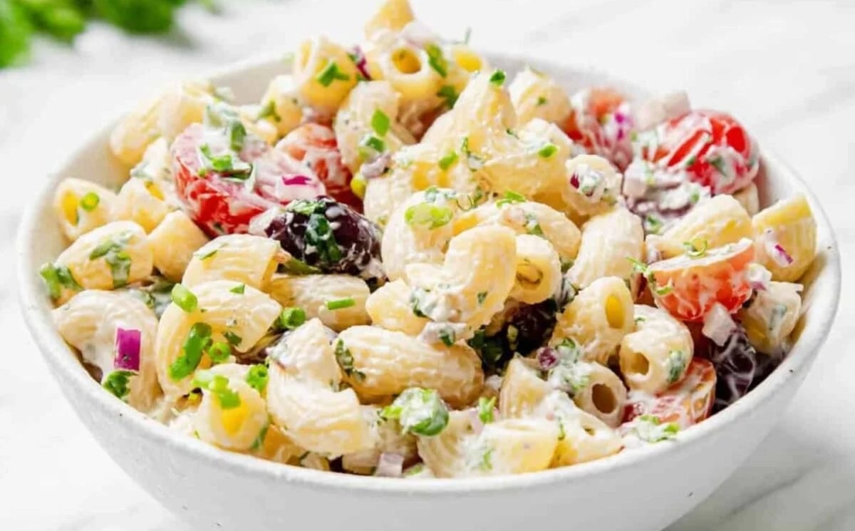 A dairy-free and egg-free macaroni salad, made to a vegan pasta salad recipe