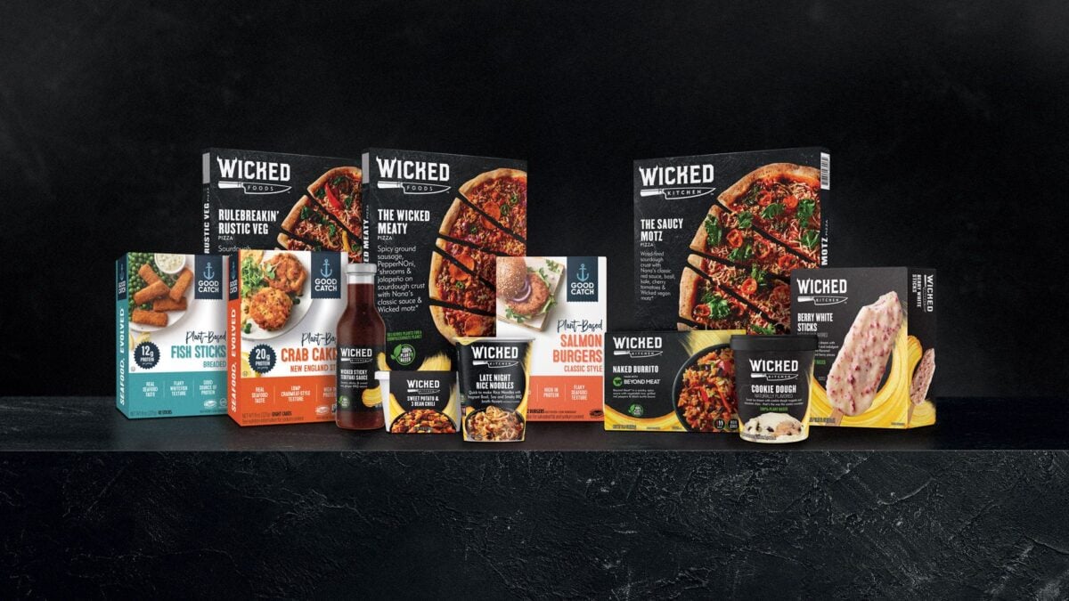 The photos show product ranges from Wicked Kitchen, Good Catch and Current Foods.