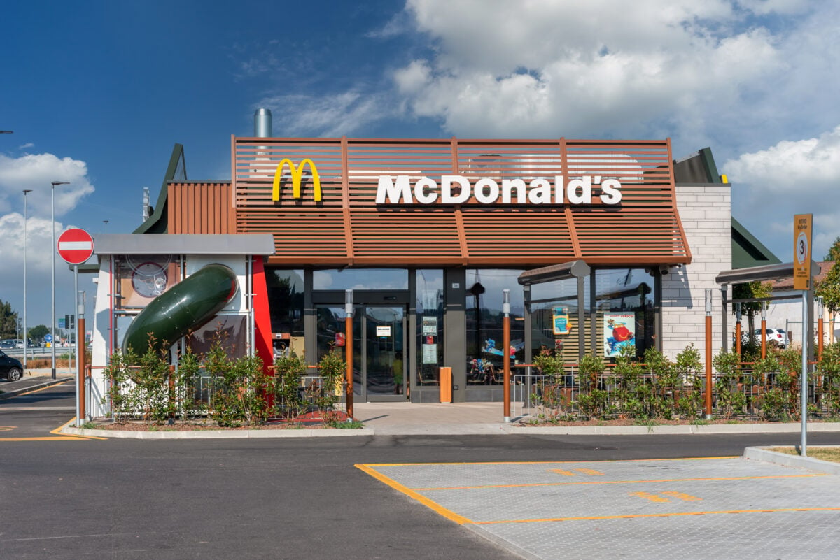 The outside of vegan-friendly fast food chain McDonald's