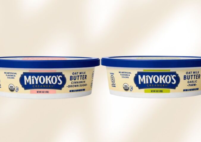 Two product images of Miyoko's Creamery new oat milk butters
